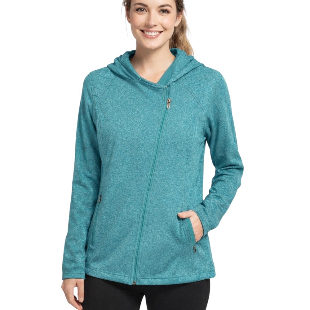 Columbia Women's Teal Heather Diagonal Asymmetric Full Zip Hoodie Size XL